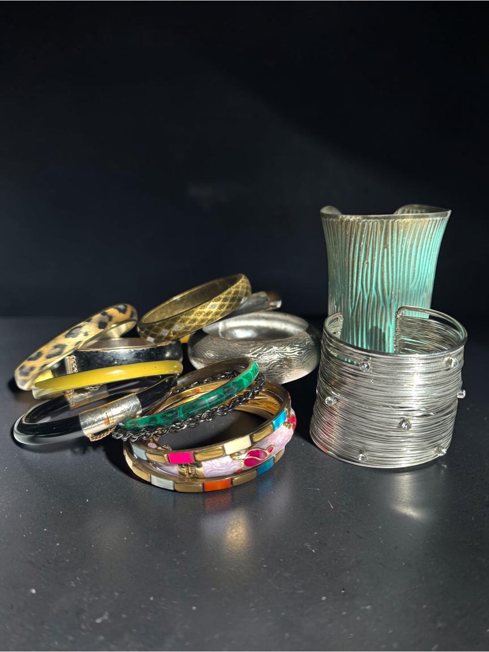 Mixed Color Women’s Bangle Bracelet Set - Multicolor and Silver